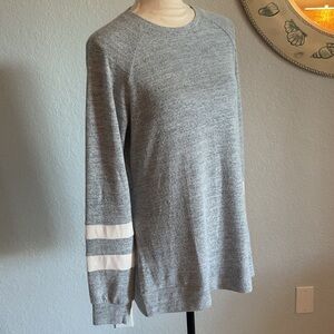 Heather Blue Crewneck Sweater with White Stripes